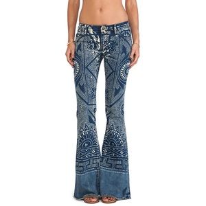 Free People Blue/White Wash Printed Flare Jeans